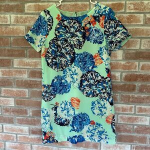 J. Crew Gallery Shift Dress Floral Mint Short Sleeve Crewneck Women’s 6